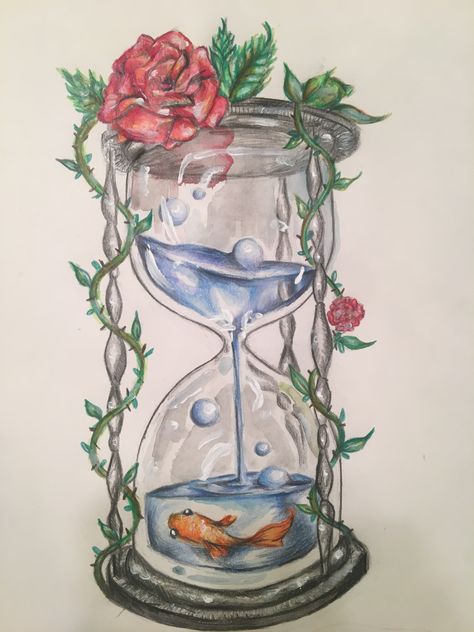 Ocean Hourglass Tattoo, Hour Glass Paintings, Hourglass Drawing Beautiful, Drawing Hourglass Art, How To Draw An Hourglass Step By Step, Hour Glass Drawing Easy, Sand Timer Drawing, Hourglass Drawings, Hour Glass Art