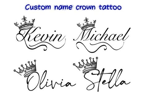 Name And Crown Tattoos, Name With Crown Tattoo For Men, Tattoo Idea For My Son, Michael Tattoo Name Fonts, Lion And Crown Tattoo Design, Kevin Tattoo Name, Alexis Name Tattoo, Tattoo Names Fonts, Crown Queen Tattoo