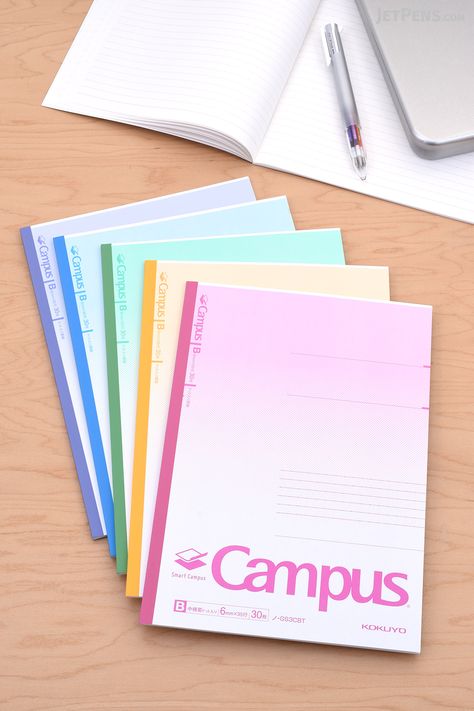 Kokuyo Smart Campus Notebooks contain paper that is slightly thinner and lighter than the paper in standard Campus notebooks. Koyoko Campus Notebook, Campus Book Japan, Kokuyo Campus Notebooks Aesthetic, Campus Notebook Aesthetic, Kokuyo Stationery, Kokuyo Campus Notebooks, Kawaii Stationery Notebooks, Japanese School Supplies, Campus Notebook