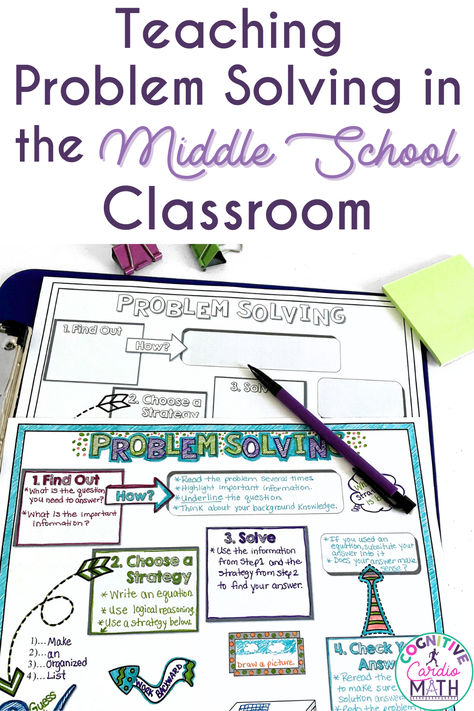 Teaching Problem Solving in the Middle School Classroom - Cognitive Cardio Math Call And Response Middle School, Middle School Problem Solving Activities, 7th Grade Math Problems, Slope Math Middle School, Math Scavenger Hunt Middle School, Math Doodles, Decimals Activity, Play Math, Problem Solving Strategies