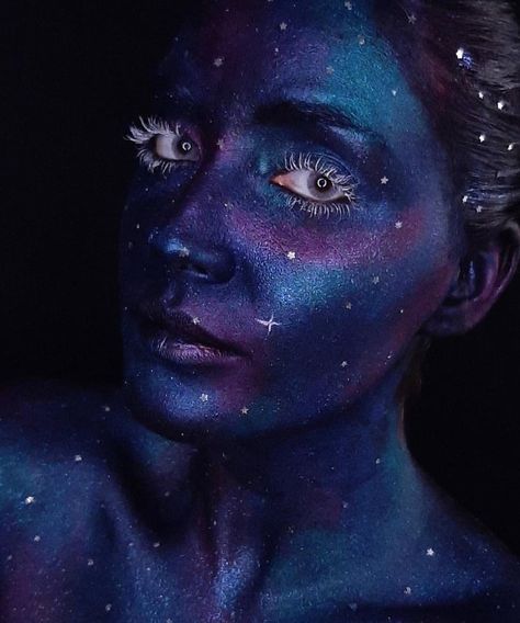 Fantasy Makeup Look, Geode Makeup, Constellation Makeup, Cosmic Makeup, Galactic Glam, Space Makeup, Galaxy Makeup, Star Makeup, Age Of Aquarius