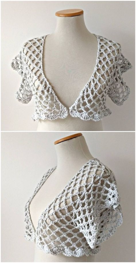 Crochet A Stylish Bolero In Different Sizes - Crochet Ideas Knit Tank Pattern, Bolero Haken, Knit Tank Top Pattern, Crochet Caplet, Crochet Bolero Pattern, Bolero Pattern, Gilet Crochet, Shrug Pattern, Crochet Shrug Pattern