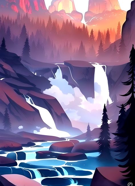 https://www.redbubble.com/i/wood-print/Charming-Riverfall-over-Rocky-Terrain-Art/138488447.EZ4MB?asc=u Landscape Digital Art, Rocky Landscape, Background Reference, Rocky Terrain, Holiday Club, Landscape Digital, Minimalist Landscape, Landscape Scenery, Inspiring Art