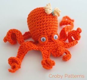 Octopus - Free Crochet Pattern and Video tutorial Octopus Crochet Pattern Free, Octopus Crafts, Amigurumi Octopus, Crochet Stuffies, Octopus Crochet Pattern, Crocheted Jellyfish, Crochet Fish, Animals Crochet, Crochet Octopus