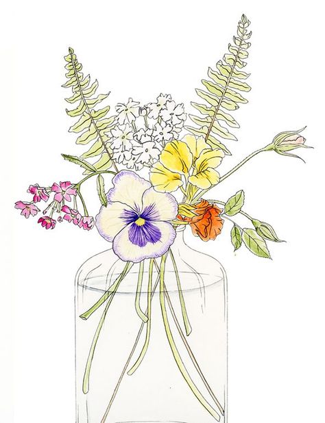 Flower Vase Sketch, Flower Vase Drawing, Watercolor Easy, Simple Watercolor Flowers, Art Drawing Ideas, Easy Tattoo, Flower Calendar, Watercolour Techniques, Drawing Ideas Easy