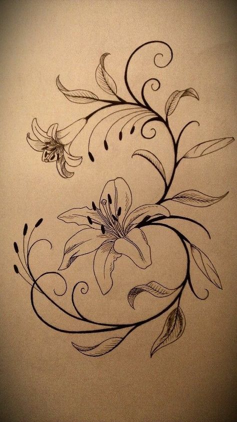 Love the swirling pattern Lillies Tattoo, Lily Tattoo Design, Lily Flower Tattoos, Tattoos Skull, Lily Tattoo, Tattoo Designs And Meanings, Flower Tattoo Designs, Dope Tattoos, Creative Tattoos