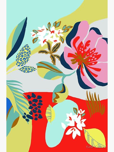 "Funky graphic floral " Art Print by katemcooke | Redbubble Funky Graphic, Branding Aesthetic, Flower Mural, Graphic Floral, Floral Trends, Floral Art Print, Red Turquoise, Floral Prints Art, Collage Paper