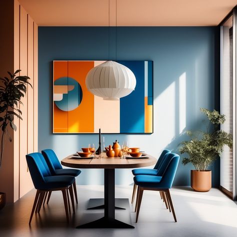 Interior Design Inspiration (@littlehomeidea) • Instagram photos and videos Orange Office Design, Playful Interior Design, Podcasting Studio, Orange Dining Room, Mid Century Modern Dining Room, Colonial Interior, Mcm Design, Interior Design Photos, Retro Interior