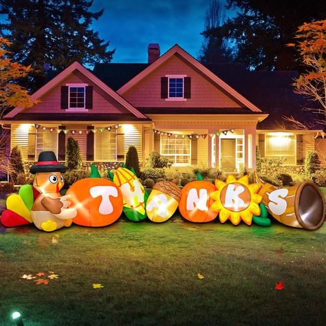 PRICES MAY VARY. 10FT thanksgiving inflatables turkey pumpkin looks very beautiful with colorful to celebrate thanksgiving.Build-in LED Lights,the super bright colored LED light will illuminate your yard and easily attract the guests, friends, and kids' attention so that can be the most attractive & thanksgiving decorations outdoor in your neighbors. Equipped with an upgraded powerful inflatable fan, the inflatable thanksgiving yard decorations can be inflated quickly in two minutes, it is effic Thanksgiving Decorations Party, Thanksgiving Yard Decorations Diy, Thanksgiving Yard Decorations, Thanksgiving Outdoor Decorations, Christmas Yard Inflatables, Thanksgiving Inflatables, Thanksgiving Decorations Outdoor, Yard Inflatables, Inflatable Pumpkin