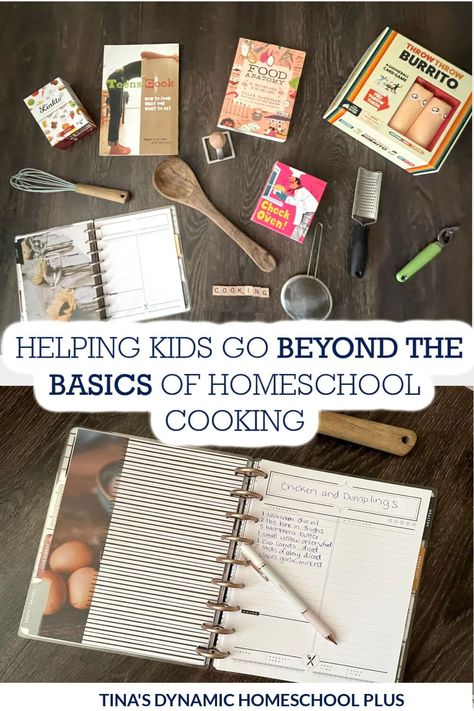 How to Help Kids Go Beyond the Basics of Homeschool Cooking & Resources. I’m sharing tips on helping your kids go beyond the basics of homeschool cooking and resources. Also, you’ll love the tips I share on my post How to Incorporate Subjects into a Fun Homeschool Cooking Unit Study. Teach your kids to move beyond teaching them to whip eggs, bake a cake, and cook grilled cheese. It's time to move on to the next thing - preparing them for independence outside the home. Homeschool Baking Curriculum, Homeschool Cooking Curriculum For Kids, Homeschool Cooking Lessons, Life Skills Homeschool, Activities For Homeschool Kids, Homeschool Project Ideas, Homeschool Entrepreneur, Homeschool On The Go, Homeschool Health