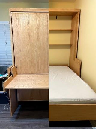 Diy Murphy Bed Desk, Diy Platform Bed Plans, Murphy Bed With Desk, Diy Murphy Bed, Build A Murphy Bed, Horizontal Murphy Bed, Diy Storage Rack, Murphy Bed Desk, Fold Out Beds