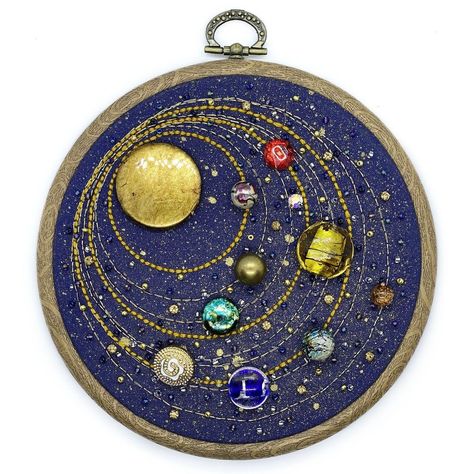 sosuperawesome:Celestial Bead EmbroideryLora Deco on Etsy - Sun Embroidery, Gold Acrylic Paint, Frida Art, Bead Embroidery Patterns, Hand Embroidery Projects, Star Embroidery, Gold Sun, Fabric Yarn, Button Art