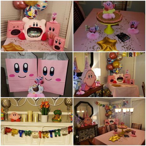 Kirby Birthday Party Favors, Kirby Birthday Party Games, Kirby Party Decorations Idea, Diy Kirby Birthday Party, Kirby Themed Party, Kirby Party Food, Kirby Food Ideas, Kirby Party Games, Kirby Birthday Invitations