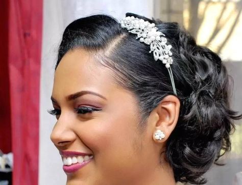 Top 29 Bridal Hairstyles For Women Of Colour - AfroCosmopolitan #hair #haircut #hairstyle Tiara Short Hair, Nigerian Wedding Hairstyles, Short Bridal Hairstyles, Wedding Hairstyles With Tiara, Hairstyles With Tiara, Pixie Wedding Hair, Wedding Hairstyles For Women, Short Bridal Hair, Undercut Haircut