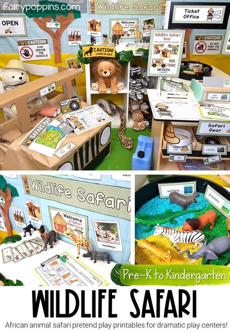 Safari Pretend Play, Wildlife Rescue Dramatic Play, Safari Role Play, Wildlife Preschool Activities, Zoo Dramatic Play Center, Zoo Play Ideas, Animal Dramatic Play Preschool, Zoo Role Play Area, Safari Dramatic Play Preschool