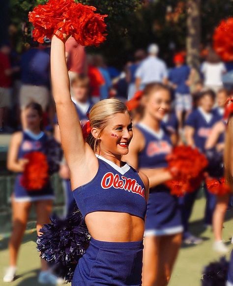 Ole Miss cheer Ole Miss Cheer, Ole Miss Aesthetic, High School Cheerleading, Nike Street, Ole Miss Football, Cheerleader Outfit, School Cheerleading, Cheer Pics, College Cheerleading