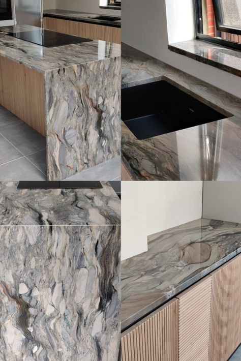 Explosion Blue Quartzite Kitchen, Fusion Wow Quartzite, Quartzite Fusion Countertops, Fusion Quartzite Kitchen, Statement Countertops, Fusion Quartzite Countertops, Blue Fusion Quartzite, Eclectic Kitchens, Fusion Quartzite