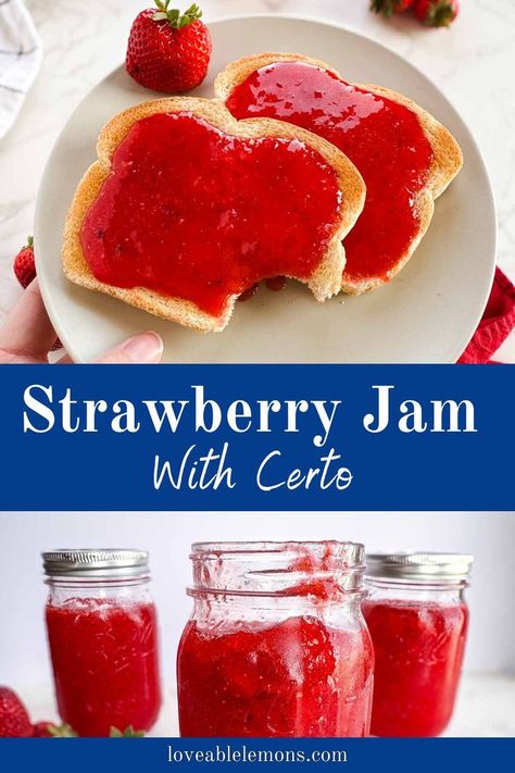 three mason jars filled with strawberry jam, one opened, two pieces of toast topped with jam. Fodmap Breakfast, Low Fodmap Snacks, Fodmap Snacks, Strawberry Freezer Jam, Freezer Jam, Strawberry Flavor, How To Make Jam, Weekend Breakfast, Homemade Jam