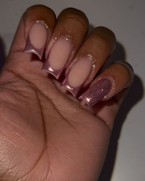 Chrom Pink French Tip, Dusty Pink Nail Designs, January Square Nails, Pink January Nails, Dusty Pink Nail Ideas, Dusty Lavender Nails, Light Pink Chrome Nails Square, Chrome Pink French Tip Nails, Dusty Pink Nails Design