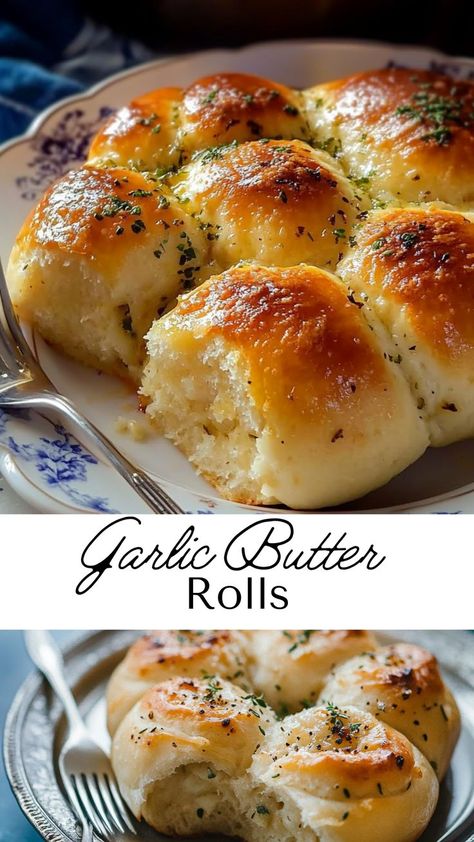 These homemade garlic butter rolls are the ultimate comfort food companion. Their golden, buttery crust and soft interior make them an ideal fall or winter recipe to pair with your favorite main dishes. Serve warm from the oven for a comforting and satisfying treat. Winter Meals Dinners, Garlic Butter Rolls, Vday Food, Garlic Butter Bread, Garlic Butter For Bread, Friendsgiving Food Ideas, Thanksgiving Rolls, Butter Rolls, Make Me A Sandwich