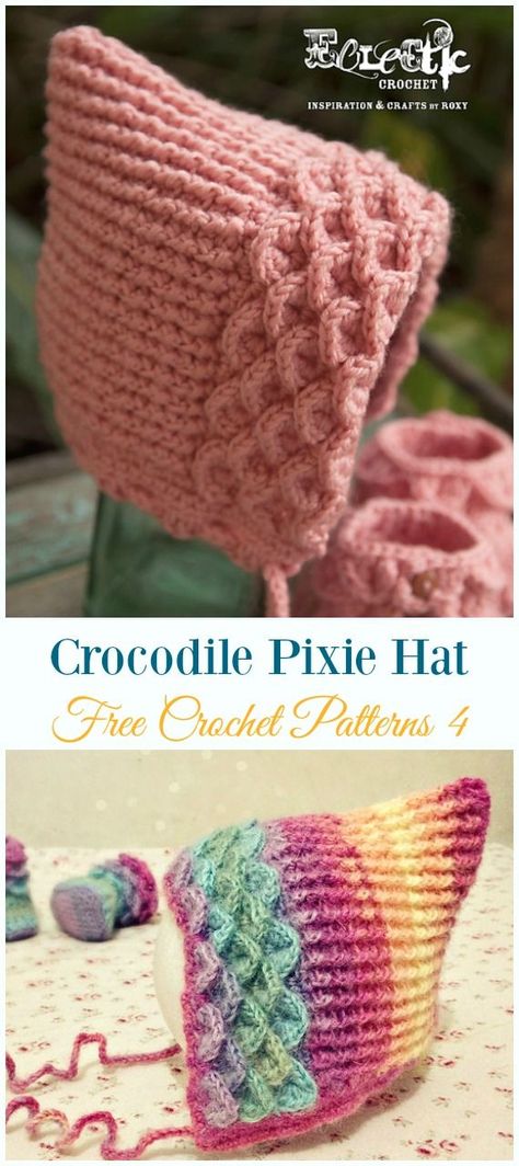 Crocodile Pixie Hat Crochet Free Pattern - Baby #Bonnet; Hat Free #Crochet; Patterns Pixie Hat Crochet, Crochet Baby Bonnet, Pixie Hat, Crochet Gratis, Bonnet Hat, Haken Baby, Baby Tips, Baby Bonnet, Crochet Free