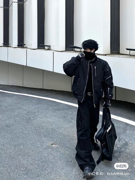 Baggy Clothes Outfit Men, Asian Streetwear Fashion, Y2k Outfits Men, Korean Street Fashion Men, Black Outfit Men, Asian Streetwear, Baseball Jackets, Masc Outfits, Men Street Fashion