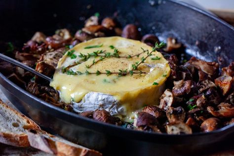 Baked Brie With Garlic Butter Mushrooms Smitten Kitchen, Baked Brie With Garlic, Baked Brie Recipe, Butter Mushrooms, Garlic Butter Mushrooms, Roasted Mushrooms, Smitten Kitchen, Baked Brie, Dinner Dishes