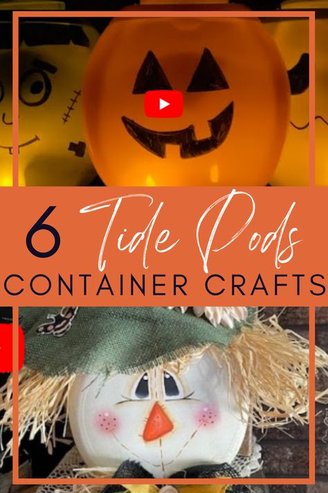 Tide Pods Container Crafts Christmas, Tide Pods Container Crafts Ideas, Tide Pods Container Crafts, Pumpkin Bucket Crafts, Detergent Bottle Crafts, Tide Pods Container, Halloween Container, Fun Halloween Decorations, Container Crafts