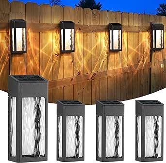 Benany Metal Solar Lights Outdoor, 4 Pack Textured Glass Solar Fence Lights, Solar Wall Lights Outdoor Waterproof, Fence Lights Solar Powered for Yard Porch Patio Garden Decor (Warm/Color Changing) Solar Lights Fence Ideas, Solar Wall Lights Outdoor, Modern Solar Lights Outdoor, Wall Lights Outdoor, Fence Lights, Solar Powered Outdoor Lights, Solar Patio Lights, Outdoor Fence, Solar Fence Lights