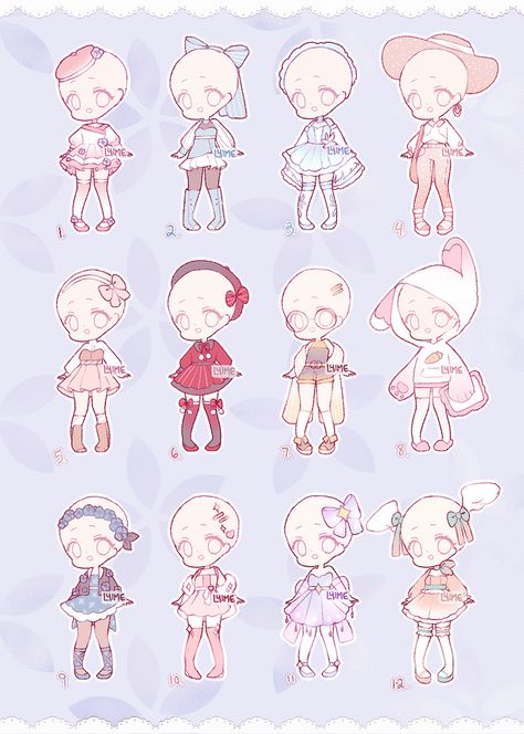 Chibi Outfits Clothes Drawing, Chibi Clothing Ideas, Chibi Dress Drawing, Cute Art Styles Outfit, Chibi Art Style Clothes, Chibi Dress Reference, Chibi Clothes Drawing, Cute Chibi Outfits, Cute Accessories Drawing