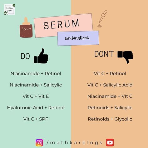 Serums are a major ingredient for a better Skin but only if used properly✨ This is a list of Serum Combinations you should & should not use ✅ #serum #faceserum #vitcserum #niacinamideserum #mathkarblogs #retinoids Face Serum Schedule, What Serum Should I Use, Facial Routine, Facial Routines, Best Serum, Vit C, Better Skin, Combination Skin, Skin Care Tools