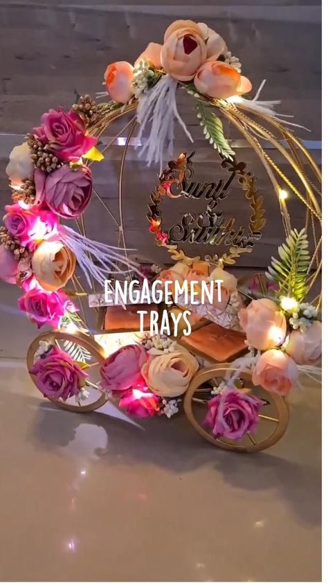 Engagement Trays | Bridal gift wrapping ideas, Creative wedding gifts, Wedding gift pack Gift Wrapping Ideas Creative, Wrapping Ideas Creative, Engagement Tray, Wedding Gift Card Box, Engagement Ring Platter, Ring Platter, Engagement Mehndi, Trousseau Packing, Wedding Trousseau