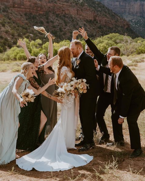 You guys loved it the last time I posted SNEAK PEEKS so here you go again ✨💐👰🏼 A sneak peek of Nicolle and Ben’s Zion National Park / Airbnb wedding 🫶🏼 A couple things that I loved about this day: • We had the most amazing weather and lighting • Nicolle and Ben shared private vows together in the park • Nicolle’s sleeves!!! • The orange sunset as they cut their cake • The bubble send-off was sooo fun 🫧 • And I especially love the bridal party shots! Couple: @n.klukken @b__grant__ Photograp... Elope Locations, Bridal Party Shots, Zion Couples Photos, Zion Elopement Photography, Angels Landing Zion Photography, Zion Wedding Photos, Zion Wedding, Angel’s Landing Zion, Private Vows