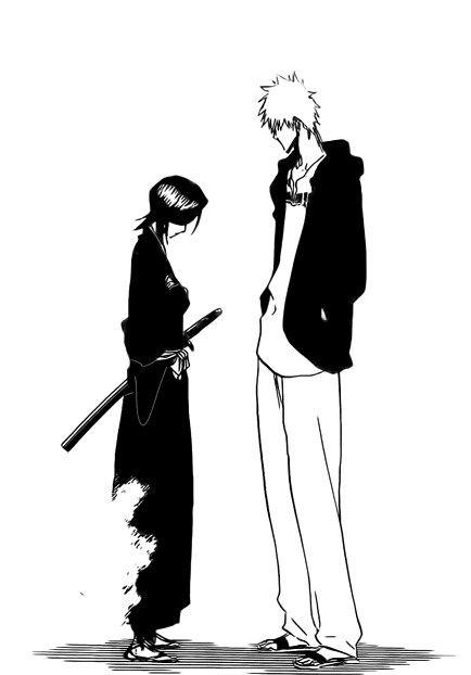 “I stood still, vision blurring, and in that moment, I heard my heart break. It was a small, clean sound, like the snapping of a flower's stem.” Ichigo And Rukia, An Anime, Bleach, Lost, Anime, White, Black