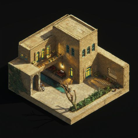 ArtStation - Persian House No.13 Desert House Plans, Arabian House Design, Persian House, Ancient Egyptian Architecture, Voxel Art, House Plans With Pictures, Iranian Architecture, Ancient Houses, Persian Architecture