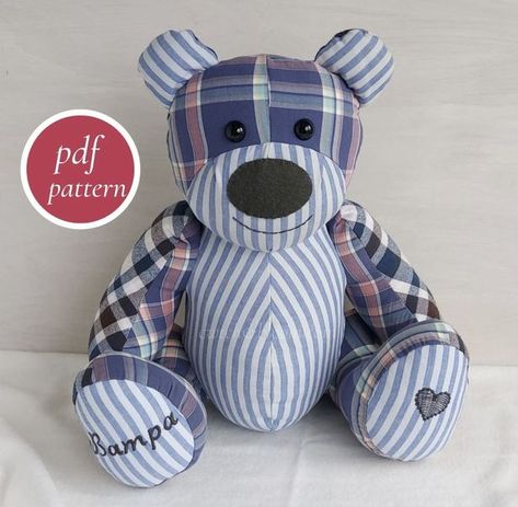 Make A Teddy Bear, Memory Bear Pattern, Pattern Teddy Bear, Memory Bears Pattern, Teddy Bear Sewing Pattern, Keepsake Bear, Memory Bears, Soft Toy Patterns, Bear Teddy