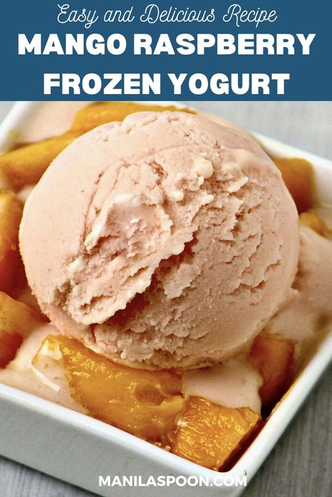 No need for an ice cream maker to make this easy, refreshing, and scrumptious Mango Raspberry frozen yogurt! Sweet mangoes and tangy raspberries will keep you deliciously cool this summer! Raspberry Frozen Yogurt, Mango Frozen Yogurt, Frozen Yogurt Recipes, Pork Carnitas Slow Cooker, Coffee Buttercream, Yogurt Recipes, Slow Cooker Pork, Mint Chocolate Chips, An Ice Cream