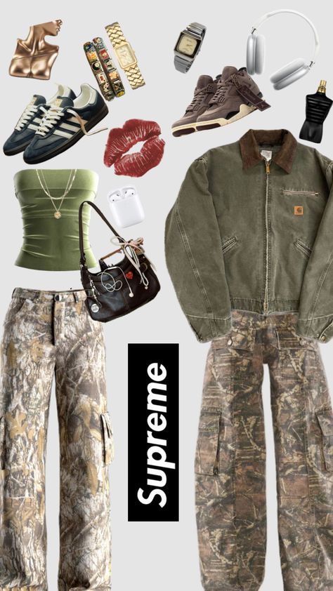 #couplesoutfit #outfitinspo #vintage Green And Brown Outfits For Women, Green And Brown Outfits, Brown Outfits For Women, Camo Outfit, Outfit Info, Brown Outfits, Camouflage Outfits, Couples Outfit, College Outfit