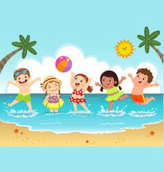 Summer Season Images, Animated Collage, Kids Having Fun, Surfer Kids, Beach Vector, Train Vector, Beach Cartoon, Summer Drawings, Art Activities For Toddlers