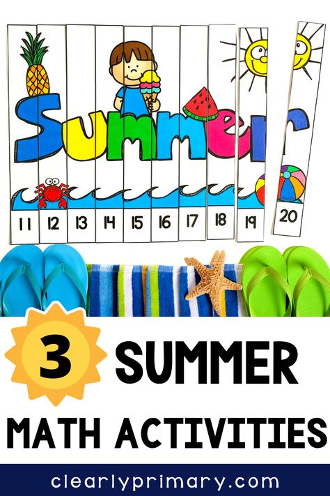 Summer Math Activities Preschool, June Themes, Summer Math Worksheets, Math Activities For Kindergarten, Math Worksheets For Kindergarten, Summer Lesson Plans, Holiday Math Activities, Summer Math Activities, Math Craftivity