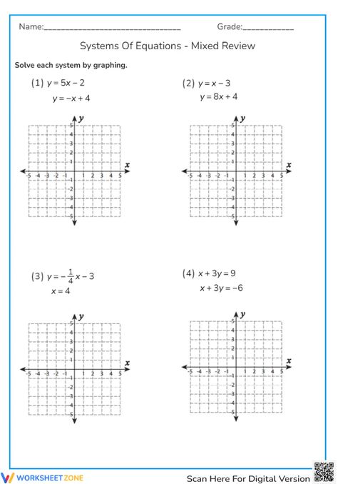 Practice solving systems of equations. Check it out! #solvingequations #practice #review #algebraworksheet #solving #worksheet #algebra #graphs #graphing #systemofequations #printables #freeprintables Algebra Graphs, Solving Systems Of Equations, Systems Of Equations, Algebra Worksheets, Algebra 2, Solving Equations, Math Worksheets, Equations, Check It Out