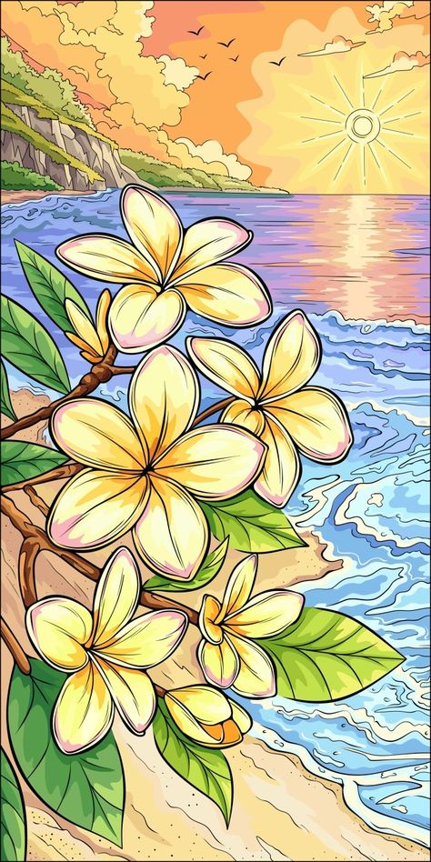 Landscape Markers, Flora And Fauna Drawing, Oil Pastel Landscape, Pastel Landscape, Detailed Coloring Pages, Tropical Escape, Oil Pastel Drawings, Nature Drawing, Marker Drawing