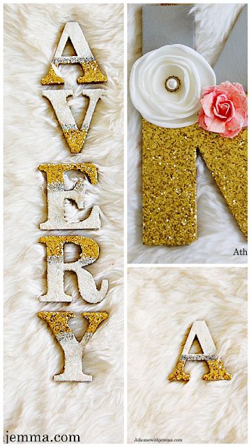 DIY Glitter and Gold Letters and Christmas Ornaments Glitter Letters Diy, Dessert Table Graduation Party, Diy Alphabet Letters, Wooden Letters Diy, Wooden Letter Ideas, How To Make Glitter, Cardboard Letters, Paper Mache Letters, Letter Wall Decor