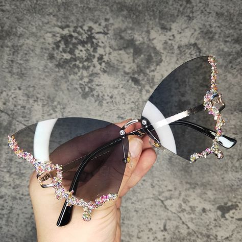 Diamond Sunglasses, Fancy Glasses, Crystal Sunglasses, Rhinestone Sunglasses, Fashion Eye Glasses, Stylish Glasses, Butterfly Sunglasses, Rimless Sunglasses, Wide Leg Denim