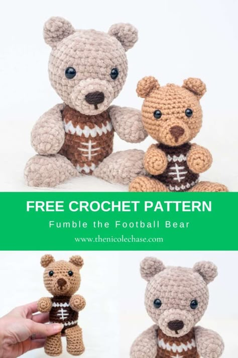 Free Teddy Bear Football Crochet Pattern Crochet Sports Patterns Free, Football Amigurumi Free Pattern, Crochet Grizzly Bear Pattern Free, Football Crochet Pattern, Football Crochet Pattern Free, Crochet Football Pattern Free, Football Amigurumi, Crochet Football Pattern, Free Crochet Toy Patterns