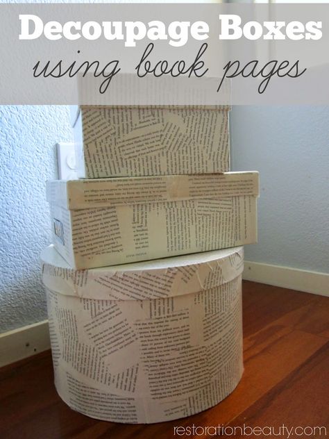 Wrapping Gifts Ideas Creative, Wrapping Gifts Ideas, Decoupage Boxes, Book Page Wreath, Old Book Crafts, Mod Podge Crafts, Creative Tutorials, Book Page Crafts, Decoupage Box