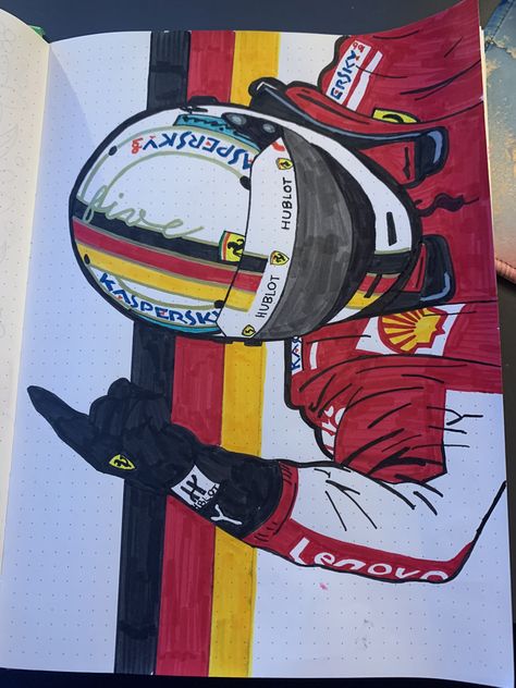 Sebastian Vettel Drawing F1 Car Painting Easy, Art Sketches Canvas, F1 Sketch Formula 1, Sebastian Vettel Drawing, F1 Driver Drawing, F1 Painting Ideas, Formula 1 Car Sketch, F1 Painting Easy, F1 Drawing Ideas