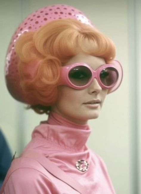 50s hairstyles 60s hairstyles mod pink space age hair 1950s Space Age Color Palette, 50s Futurism, 60s Space Age Fashion, 60s Horror, Hairstyles 60s, 50s Hair, 1950s Hair, 60s Space Age, 60s Hairstyles