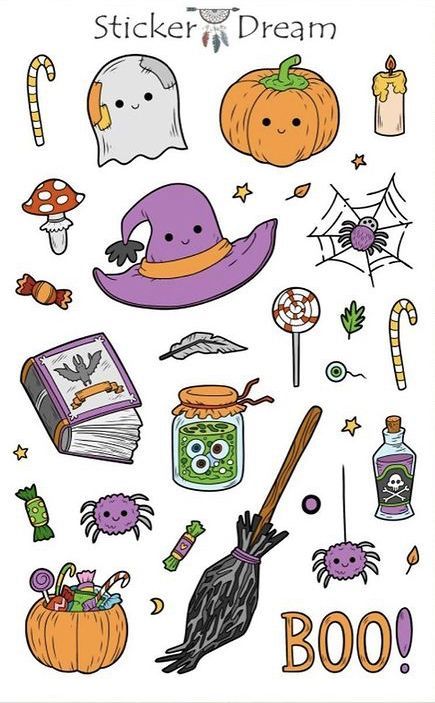 Halloween Stickers Printable, Cute Halloween Drawings, Fruit Art Drawings, Magical Halloween, Halloween Decals, Birthday Gifts For Boyfriend Diy, Halloween Rocks, Halloween Sticker, Sticker Designs