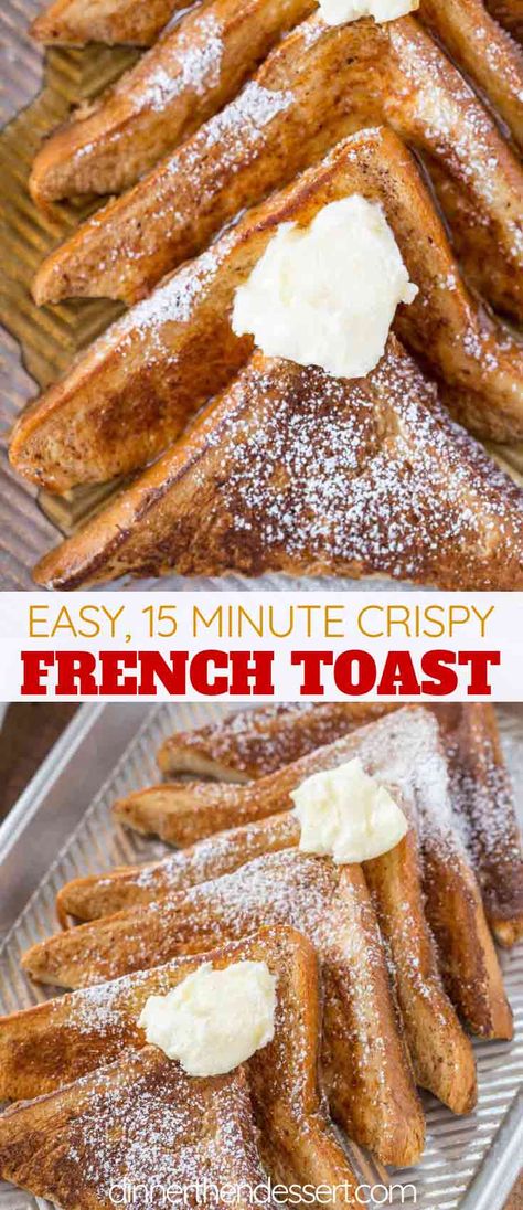 Classic French Toast made easy and in just 20 minutes with a slightly sweetened vanilla custard with cinnamon and nutmeg. | Toast Dessert, Crispy French Toast, Dessert French, Oven French Toast, French Toast Recipe Cinnamon, Vanilla French Toast, Toast Hawaii, Easy French Toast Recipe, Classic French Toast